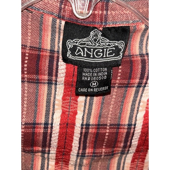 Angie Flannel Shirt Women Medium Red Plaid Long Sleeve Casual Collar Button Up - Picture 5 of 10